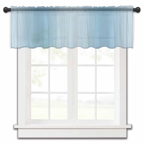 Pinroote Blue Ombre Sheer Valance, Modern Abstract Art 42"x12" Light Filtering Kitchen Curtain Valances, Farmhouse Gradient Spring Summer Chiffon Rod Pocket Living Room/Bedroom/Cafe Curtains