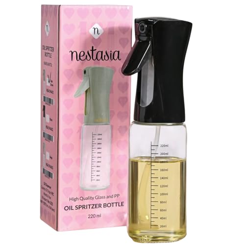 Image of Nestasia Glass Oil Sprayer Bottle for Kitchen (220ml) - 100% Food-Safe Vinegar & Olive Oil Spray Bottle for Healthy Cooking, Salad Dressing, Air Fryer, BBQ & Grilling (Black)