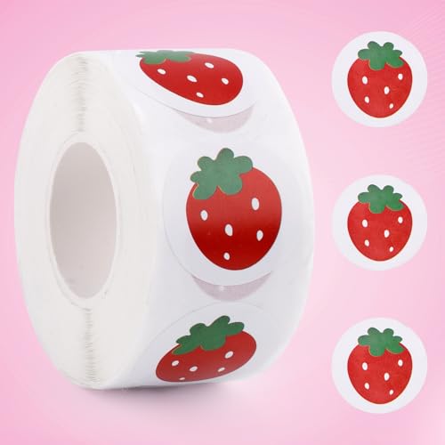 500pcs Strawberry Stickers Cute Fruit Stickers Coated Paper Self Adhesive Reward Face Sticker Strawberry Seal Label Decals for Kids Decorations