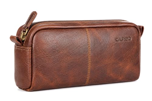 Image of Calfnero Genuine Leather Toiletry Bag for Men & Women | Premium Leather Travel-Pouch | Toiletry Organizer | Cosmetic & Shaving Kit Bag | Unisex Travel Dopp Kit (Kara)