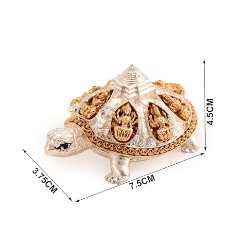 Image of DHRUVS COLLECTION 24k Gold & 999 Silver Plated Tortoise, Turtle for Vastu, Wealth, Home Decor, Temple, Pooja Room, Good Luck Gift (Small - 7.5 x 3.75 x 4.5 cm)