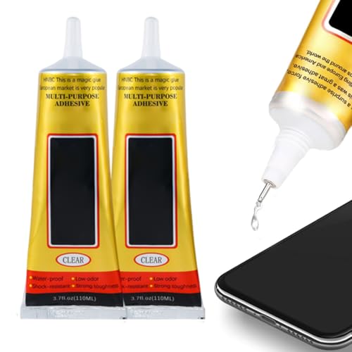 2 unidades de pegamento para pantallas de móvil de 110 ml, T8Ooo: pegamento para vidrio, tejidos, zapatos, plástico, modelismo y cerámica; pegamento para tejidos; pedrería para nail art (B)