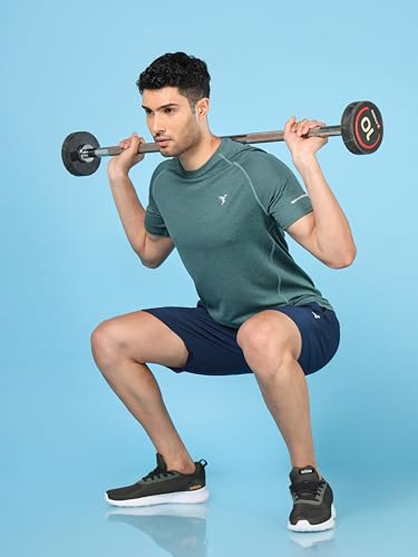 Image of TECHNOSPORT Men's Melange Slim Fit Round Neck T-Shirt Double Cool Raglan Sleeve Slip On Polyester for Gym Running Workout UPF50+ Anti Odour