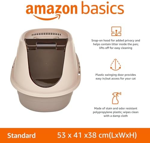 Amazon Basics No-Mess Enclosed Hooded Cat Litter Box, Standard, Multicolor, 53cm x 41cm x 38cm