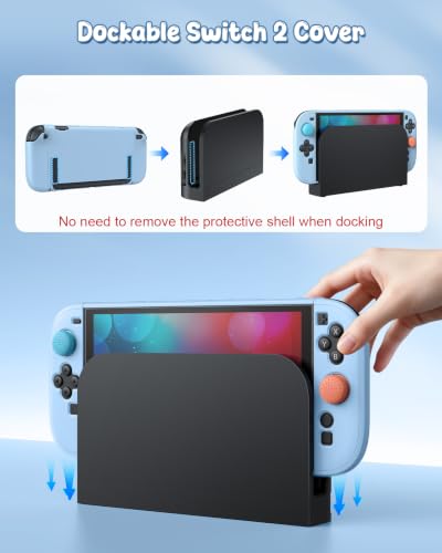 Image of Switch 2 Cover Case&Screen Protector, FYOUNG Dockable Shell for Nintendo 2 | Cute Case, 9H Tempered Glass and Thump Grip, Switch 2 PC Hard Protective Case, Precise Cutouts, Slim Shockproof