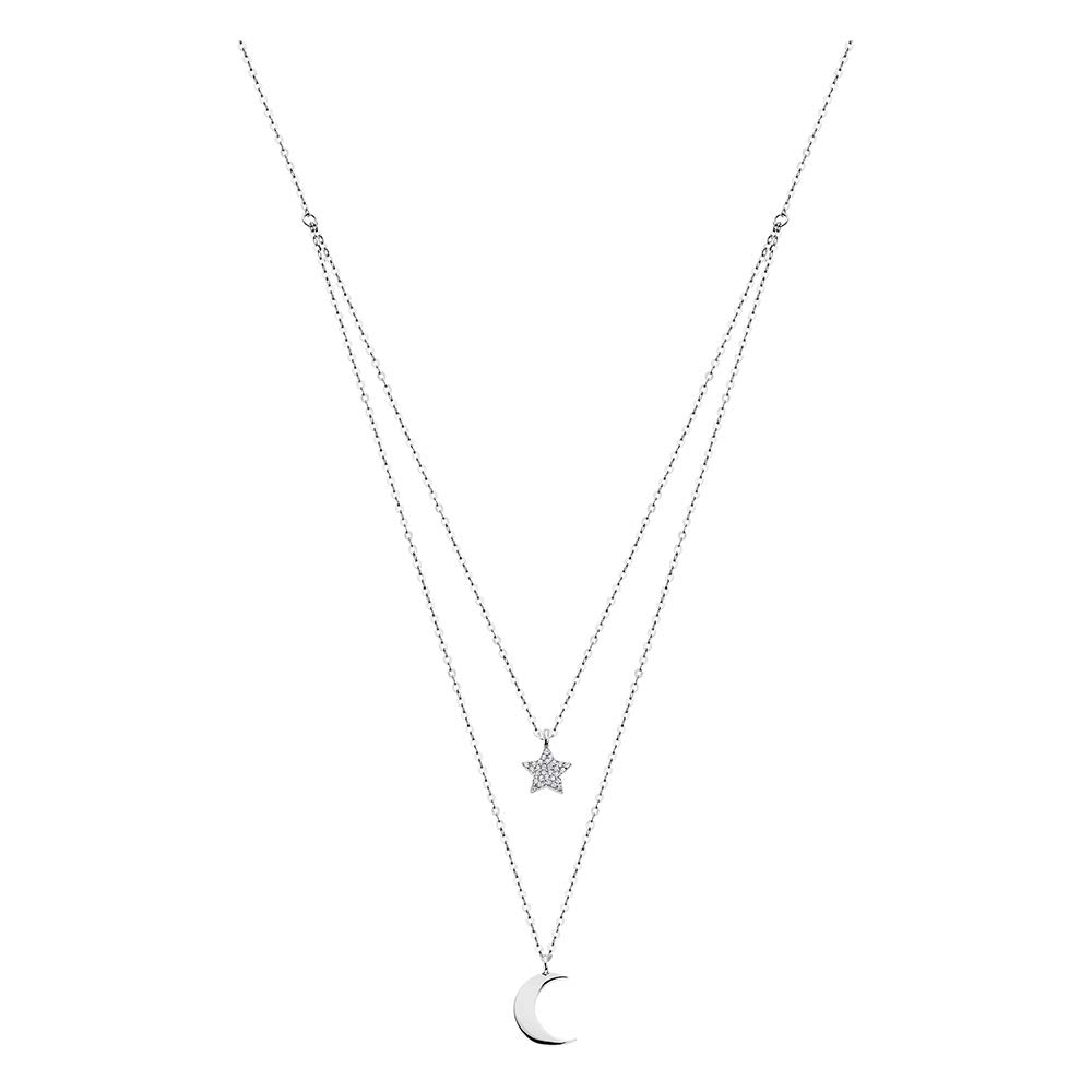 LOTUS SILVER Collar de luna y estrella LP1680-1/4 circonitas 925 plata JLP1680-1-4