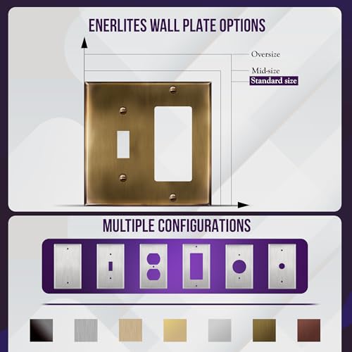 ENERLITES Combination Toggle Switch & Decorator Receptacle Metal Wall Plate, Stainless Steel 201 Outlet Cover, Corrosion-Resistant, Standard Size 2-Gang 4.50" x 4.57", 771131-AB, Antique Brass by ENERLITES - Image 5