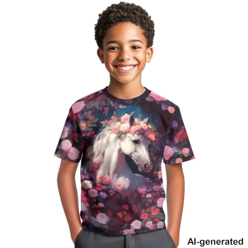 Image of Novelty 3D Graphic T Shirts for Kids Crew Neck Funny Animal Print Short Sleeve Girls Tshirts 3-16 Years