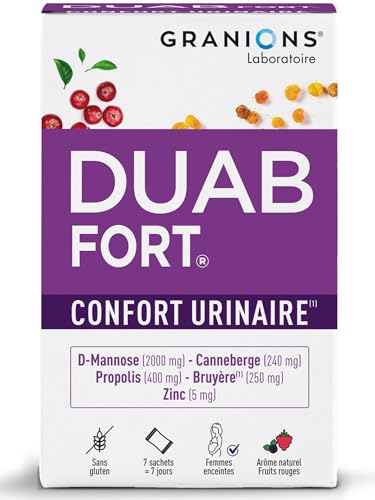 GRANIONS Duab Fort Confort Urinaire |7 sachets de Canneberge, Propolis, Bruyère et D-Mannose pour prévenir et soulager l'inconfort urinaire des femmes | Fabriqué en France | Formule brevetée