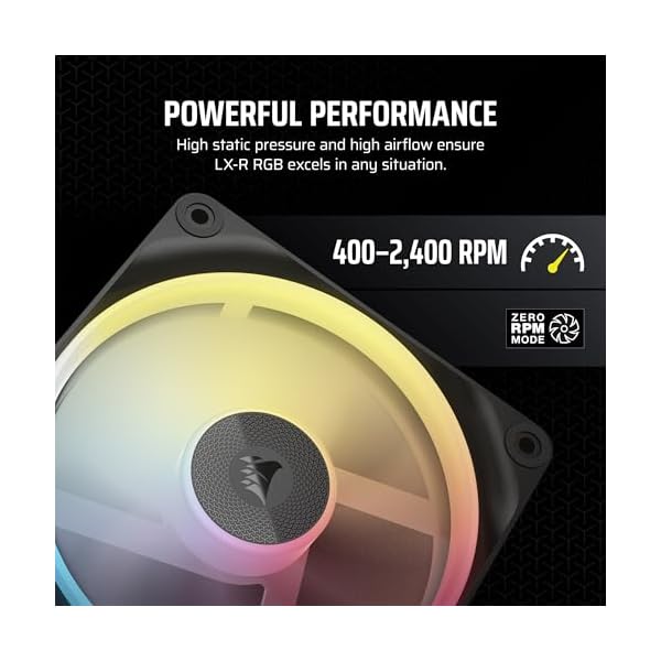 Corsair iCUE LINK LX120-R RGB 120mm PWM Reverse Fan – Single Fan – Low-Noise, Magnetic Dome Bearing, Dual Light Loops, QuikTurn™ Screws, Zero RPM Mode – Black - Image 7