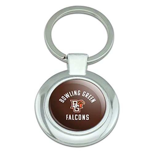 Bowling Green Falcon Keychain Classy Round Chrome Plated Metal
