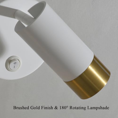 Wall Sconce Lights for Bedroom,White Wall Light with Switch,Indoor Modern Gold Hardwired Sconces Wall Lighting with Rotatable Lampshade,Wall Lamps for Living Room,Corner,Hallway,Bar,Wall Decor by DUHU - Image 2