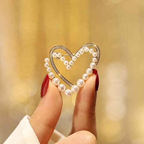 Heart Brooch Pins Gold Crystal Rhinestone Lapel Pearls Brooches For Women Fashion Jewelry (Golden) #TOP1
