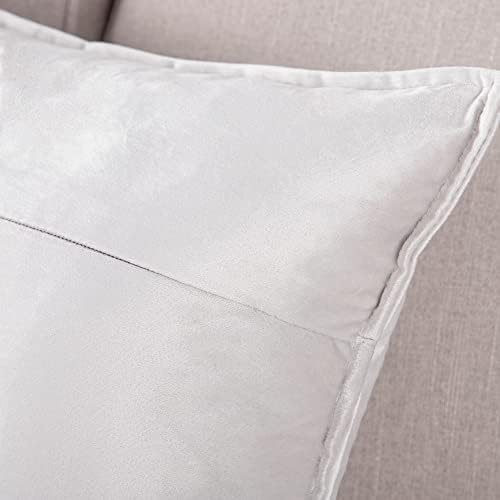 Madizz Pack of 2 Super Soft Velvet Decorative Cushion Covers with Fringe Luxury Style Cushion Case Pillow Shell for Sofa Bedroom Square Greyish White 20x20 inch
