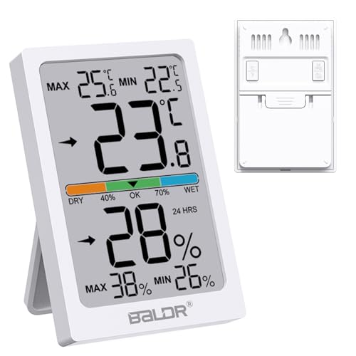 Termo-igrometro digitale per interni con grande schermo LCD, registrazione dei valori max./min., monitoraggio della temperatura e dell'umidità, commutazione °C/°F, indicatore di comfort