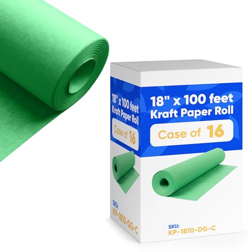 Image of 18 inch x 1200 inch (100 ft) Green Kraft Paper Roll (Case of 16 Rolls), 45 lbs Thickness, Made in USA Kraft Paper for School, Art Colored Paper, Gift Wrapping, Packing Paper for Moving