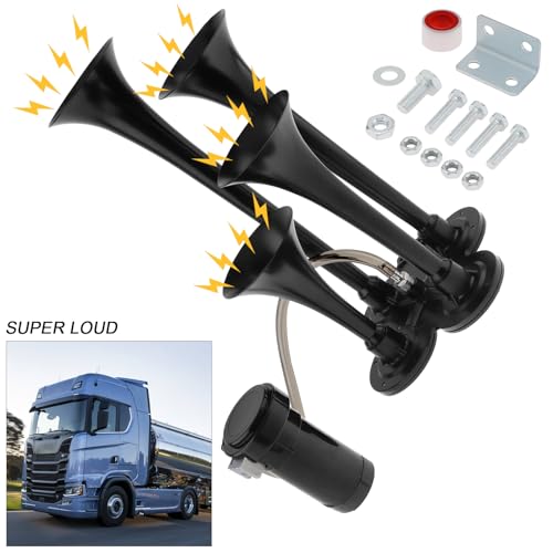 DriSentri Train Horns Kit, 4 Trumpet Air Horn Kit, 12V 185db Super Loud Train Horns for Pickup Trucks, Four Trumpet Air Horn with Compressor for Vehicle Cars Trucks Pickup Trains Lorrys Boats by DriSentri - Image 3