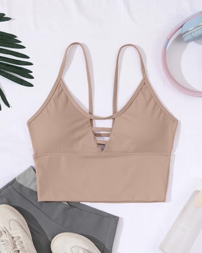 Image of AngiMelo Longline Sports Bras for Women High Support Strappy Push Up Workout Tops Built in Bra Padded Crop Yoga Tank Top