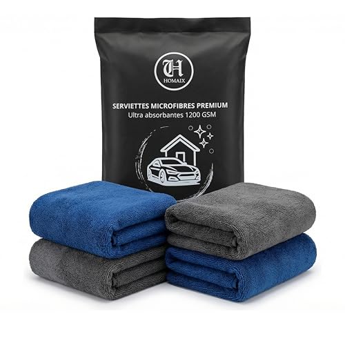 HOMAIX Toallas Microfibras Premium 1200 GSM - 40 × 40 cm - Juego de 4 - Ultra Absorbentes, Anti-Rayado, Suave y Duradera - Ideal para Coche, Hogar y Cocina