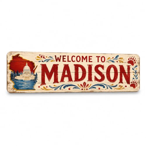 Vintage "Welcome to Madison" Folksy Barnwood Metal Sign