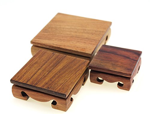 Oriental Furniture Display Stand Wooden Square Shape Solid Rosewood Wood Display Base Holder For Small Little Things Statues Items Home Decoration Include 3 Stands/Set #TOP3