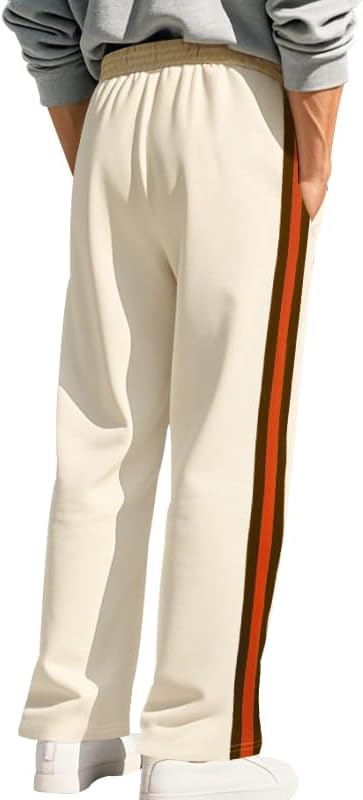 ZOCANIA Mens Casual Pants Men Knitted Wide Leg Striped Elastics Waist Straight Leg Trousers Men's Pant with Pockets - Image 3