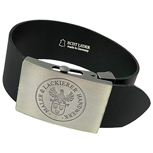 GravurManufakturBerlin Hosengürtel Maler Lackierer Handwerk Zunftzeichen Ledergürtel 4 cm breit Einheitslänge kürzbar