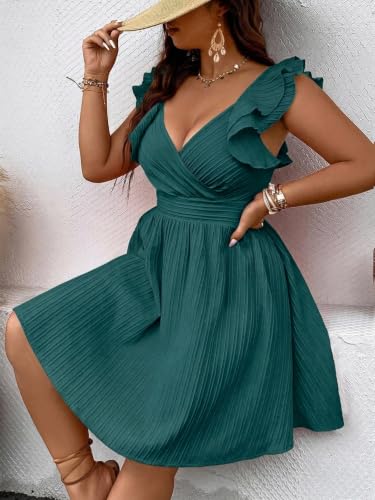Image of Floerns Women's Plus Size Wrap Front Sweetheart Neck Ruffle Cap Sleeve A Line Dress