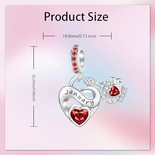 Image of Birthstone Charm 925 Sterling Silver Charms fits Bracelets and Necklace Pendant Bead Happy Birthday Charms Jewelry Present for Women Family Friends