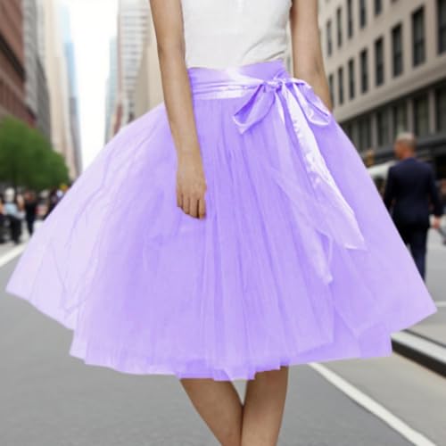Women's Tulle Skirt Knee Length 6-Layered Wedding Party Homecoming Prom Skirts Lavender Large - Thumbnail 5