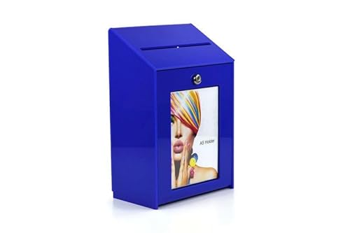 Pos Display Shop Blue Acrylic Lockable Suggestion Ballot Comments Feedback Collection Box - Pds9463