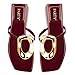 PARTY Square Toe Flip Flops Women,Fashion Designer Thong Sandals with Gold Buckle Trendy Summer Comfort Flat Sandals,BURGUNDY PU-7