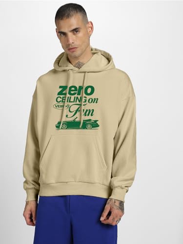 Image of Veirdo Polycotton Spun Oversized Fit Hooded Sweatshirt Full Sleeves Front Chest Graphic Printed Drop Shoulder Jumper Hoodie for Men (Sizes: S to 3XL)