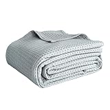 Simple&Opulence 100% Cotton Waffle Weave Throw Blanket 40'x50', Soft Lightweight Breathable Cozy Washed, Layer Blanket for Couch Bed Sofa, Farmhouse Home Decor for Adults All-Season, Grey Blue