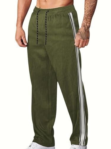 MakingDa - MakingDa Pantalon de survêtement en velours côtelé pour homme, coupe droite, coupe droite, décontracté, classique, pantalon de survêtement avec cordon de serrage, taille élastique, rayures latérales,