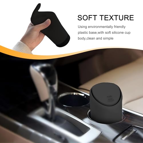 Image of 1 PC Car 2.5 inch x 6.2 inch Interior Trash Can, Cup Type Embedded Integrated Multi-Function Storage Bucket, Silicone Portable Waterproof Small Trash Can with Lid, Universal for Cars Home (Black)