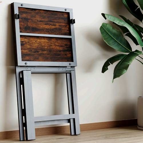 Set of 2 Folding Chairs with Rustic Wood Seat and Metal Frame, No Assembly Required, Space-Saving Dining Chairs for Kitchen, Apartment, Patio, Indoor Outdoor