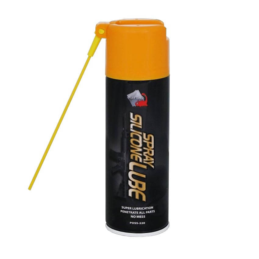 ECOMMUR. Aceite silicona Puff Dino spray (220ml) | Recomendado para Armas de Airsoft y aire comprimido. Boquilla para aplicación. 220 ml.