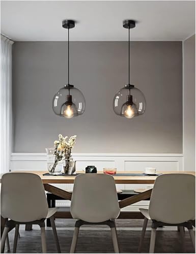 Single Heads Glass Lampshade Pendant Light with E26/E27 Iron Art Base Lamp Ball Living Room Decorative Hanging [5]
