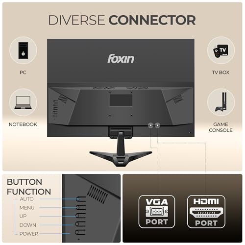 Image of Foxin Crystal 19 Inch (46.99 cm) Crystal Flat LED Monitor | True Pixel HD Display, 1366x768p, 16.7M Colors, 5ms, 60Hz | HDMI & VGA Ports | Wall Mountable | Desktop /Office /CCTV Use | 1 Year Warranty