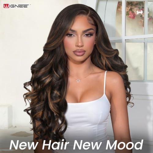 WIGNEE Yaki Curly V Part Wig Half Wig with Flip Curls 26” Brown U Part Wig - 2