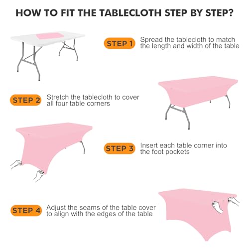 Image of SEPARO 2Pack,4FT Pink Spandex Table Cover Fitted Rectangular Tablecloth Stretchable Tablecloth 4 ft Wrinkle-Free for Party Tradeshows Banquet Weddings Cocktail, 2 Pcs