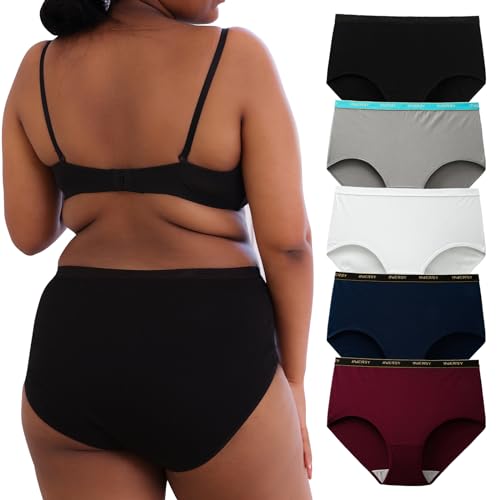 INNERSY Plus Size Underwear Women High Waisted Knickers Big Pants Ladies Full Briefs Multipack 5 (30-32, White/Burgundy/Navy Blue/Black/Grey)