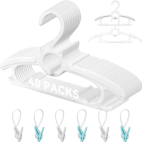 Image of Baby Hangers for Nursery Closet,40 Pack Infant Hangers Extendable and Non-Slip for Newborn Toddler Kids Clothes,11"-14.6" Adjustable Children Coat Pant Hanger for Girl Boy Nursery Must Have (White)