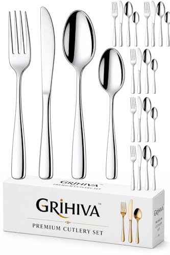 Image of 24 Pcs Silver Mirror Polish Stainless Steel Cutlery Set for Dining Table with Spoons and Forks Set + Butterknives - The Perfect Tableware /Flatware