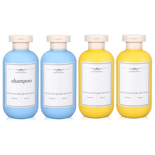 UMETASS 4 PACK 6.8 oz Plastic Travel Shampoo Bottles Refillable Flip Cap Squeeze Bottles for Toiletries Large Leakage-proof Travel Shampoo and Conditioner Container