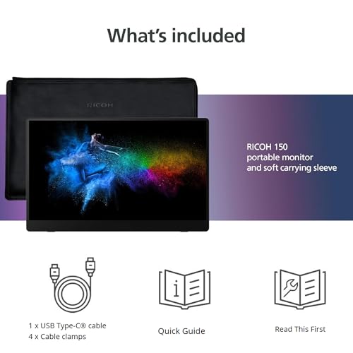 Ricoh Moniteur Portable 150, écran Portable OLED 15,6 Pouces, Double écran Filaire USB-C, Ultra-léger