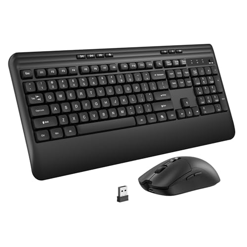 Image of KOPJIPPOM Wireless Keyboard and Mouse Set with Quiet Keys, 2.4G Full Size Ergonomic Keyboard with Wrist Rest, Protective Covers, Soft Touch Silent Design for Windows, Computer, PC and Laptop