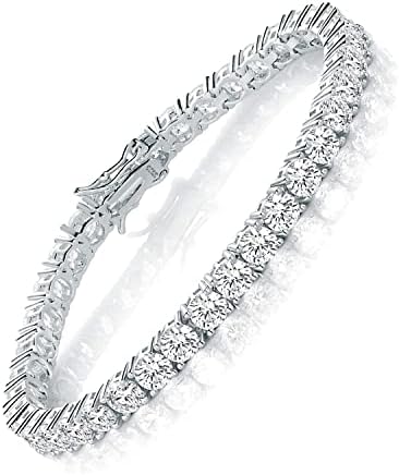 TIKJE 925 Sterling Silver 5mm Cubic Zirconia Classic Tennis Bracelet | White Gold Bracelets for Women | Size 6.5 Inch