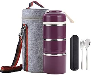 WORTHBUY Bento Lunch Box Stackable Stainless Steel Thermal Bento Box Food Storage Containers